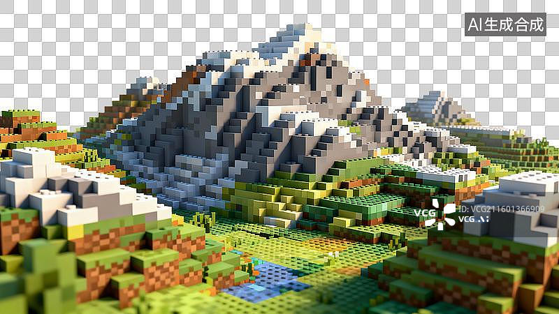 【AI数字艺术】体素风格的山地景观图片素材