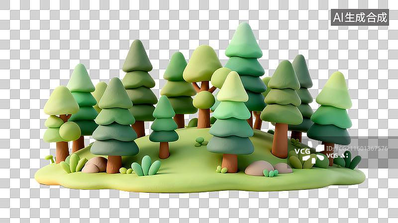 【AI数字艺术】绿色树木组成的3D森林场景图片素材