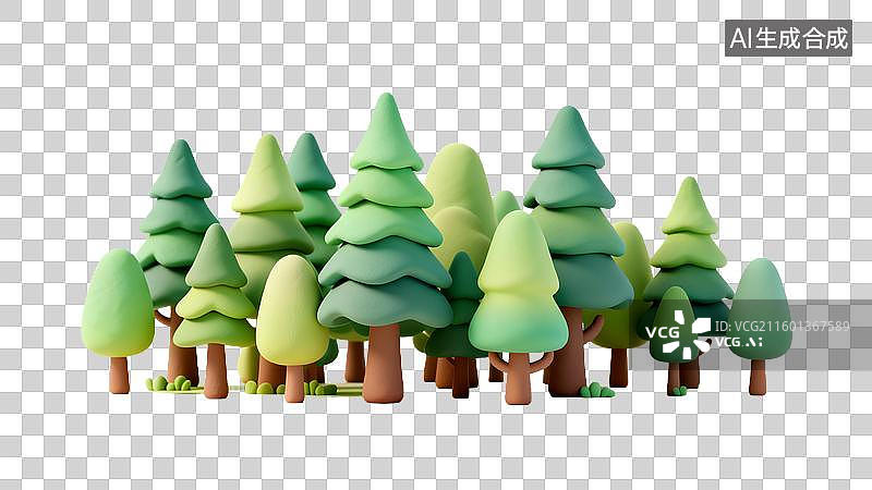 【AI数字艺术】一组可爱风格化的卡通松树图片素材