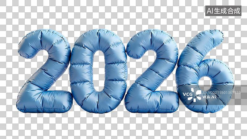 【AI数字艺术】蓝色充气数字构成的2026图片素材