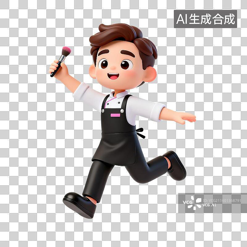 【AI数字艺术】手持化妆刷欢快奔跑的男性图片素材