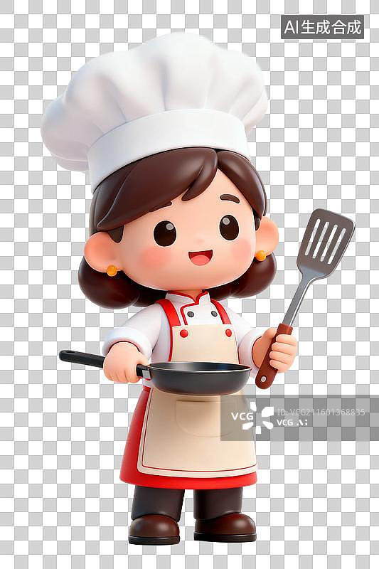 【AI数字艺术】可爱女厨师形象手持锅铲图片素材