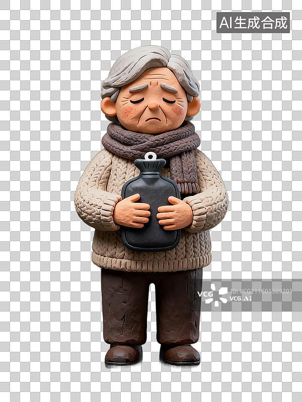 【AI数字艺术】怀抱热水袋的悲伤老人图片素材