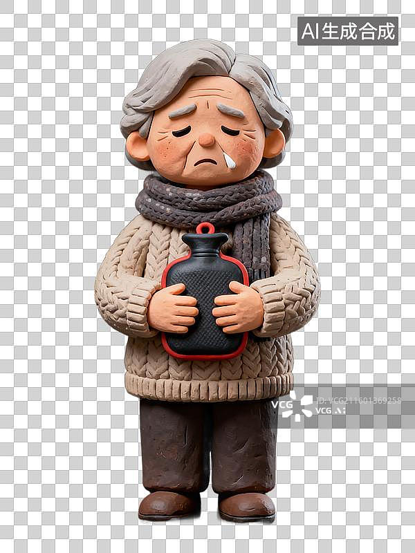 【AI数字艺术】怀抱热水袋的悲伤老年女性图片素材