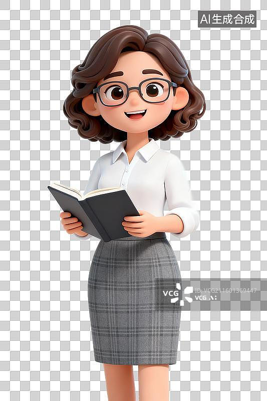 【AI数字艺术】戴着眼镜手持书本的女性图片素材