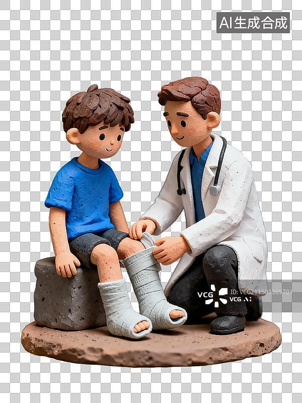 【AI数字艺术】医生检查腿部受伤的男孩图片素材