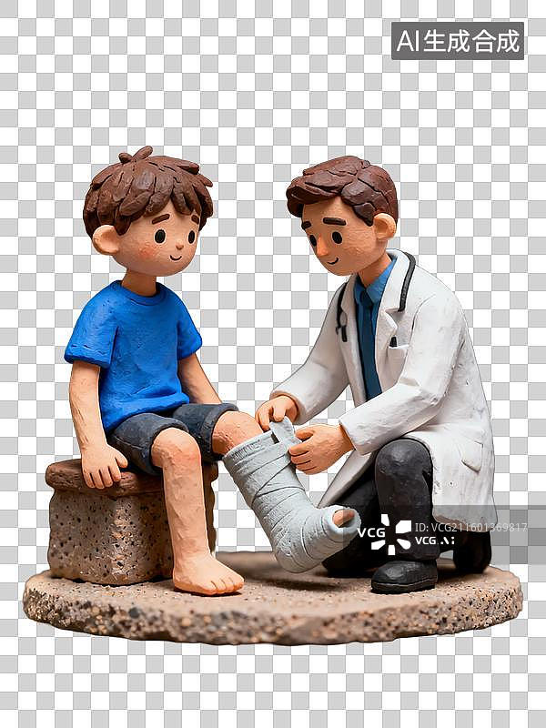 【AI数字艺术】医生检查腿部受伤的男孩图片素材