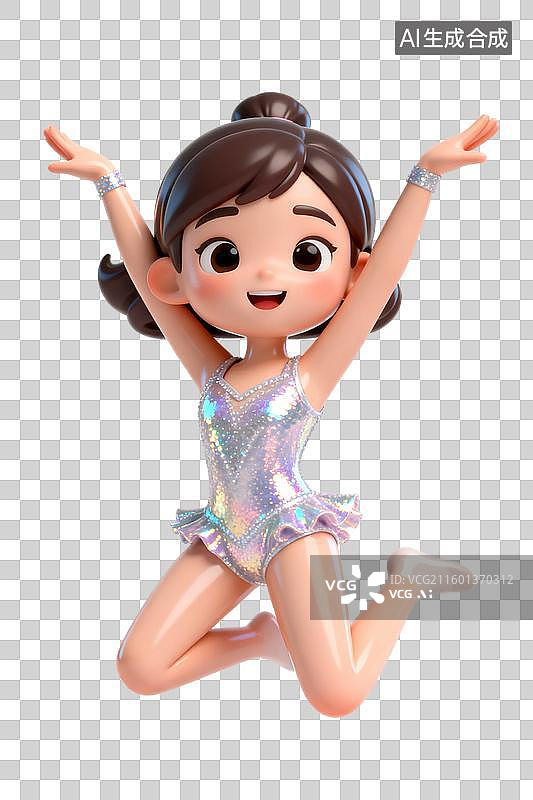 【AI数字艺术】穿着闪亮连体服跳跃的快乐女孩图片素材