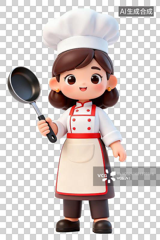 【AI数字艺术】可爱卡通女厨师手持炒锅图片素材