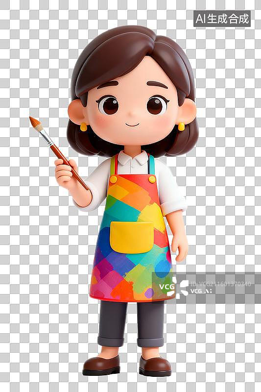 【AI数字艺术】手持画笔穿着彩色围裙的女性图片素材