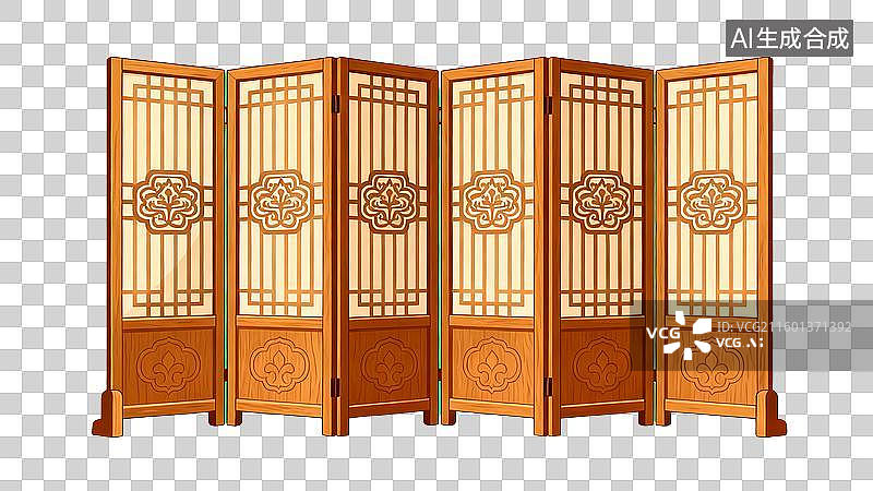 【AI数字艺术】中式屏风隔断免扣元素图片素材