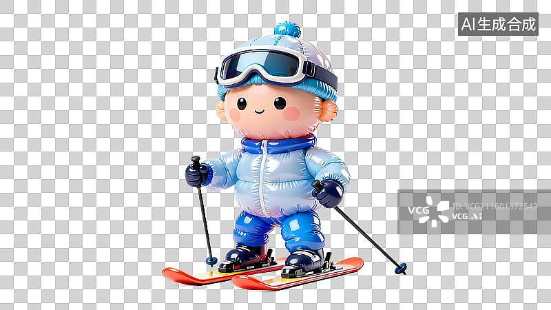 【AI数字艺术】可爱小孩身着滑雪装备准备滑雪图片素材