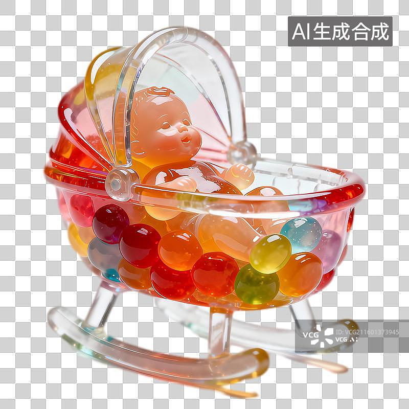 【AI数字艺术】彩色水球填充的婴儿车摆件图片素材