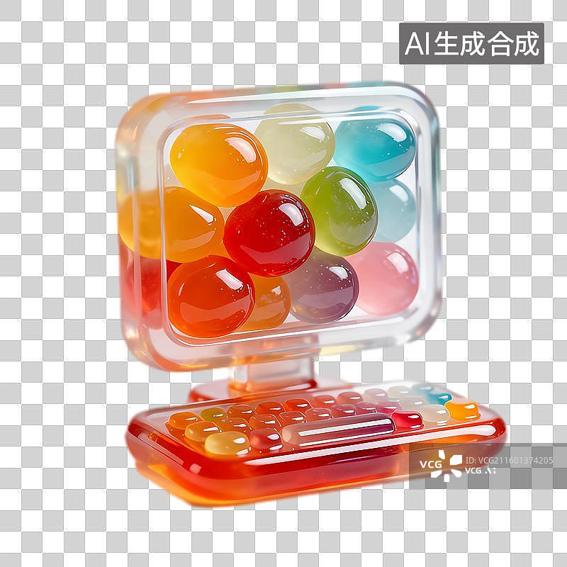【AI数字艺术】彩色果冻豆微型电脑容器图片素材