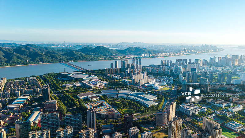 浙江省杭州市滨江区 城市建筑风景航拍图片素材