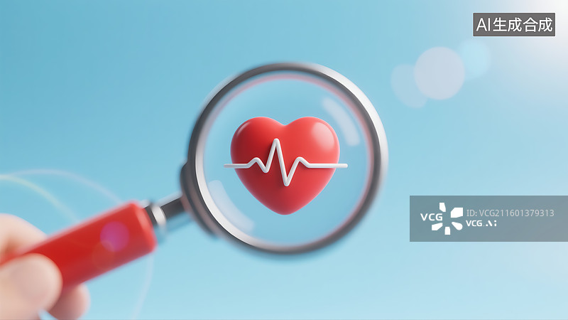 【AI数字艺术】心电图爱心和放大镜图片素材
