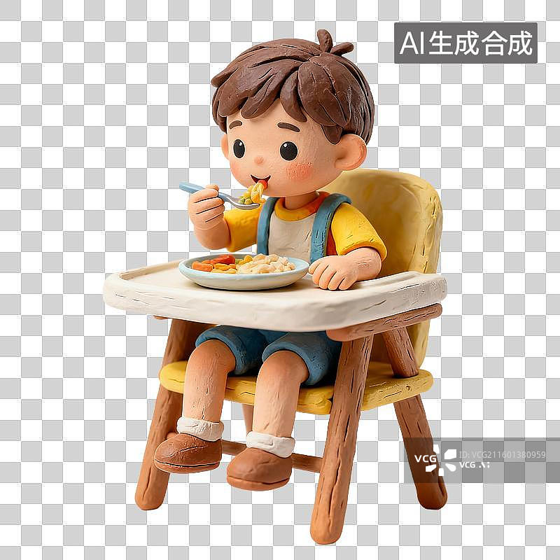 【AI数字艺术】坐在高脚椅上用餐的小男孩图片素材