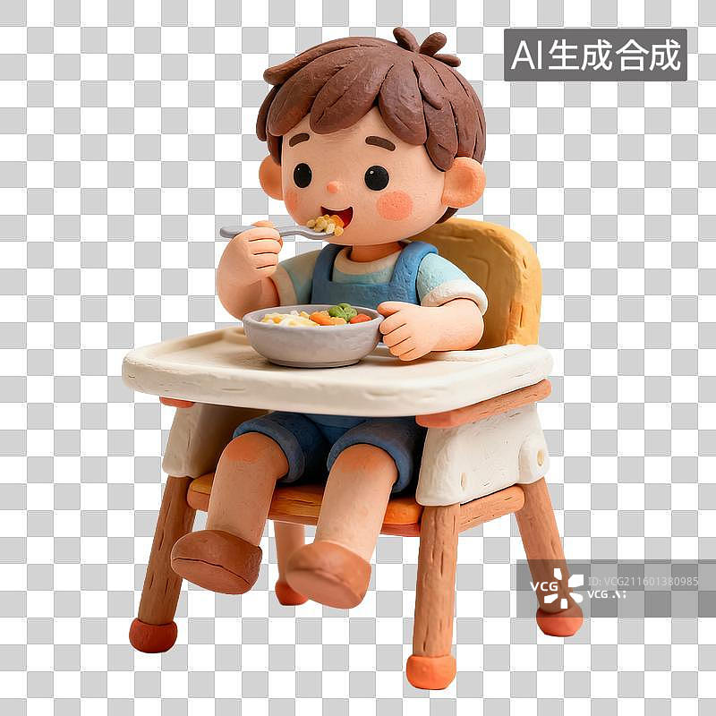 【AI数字艺术】坐在高脚椅上用餐的小男孩图片素材