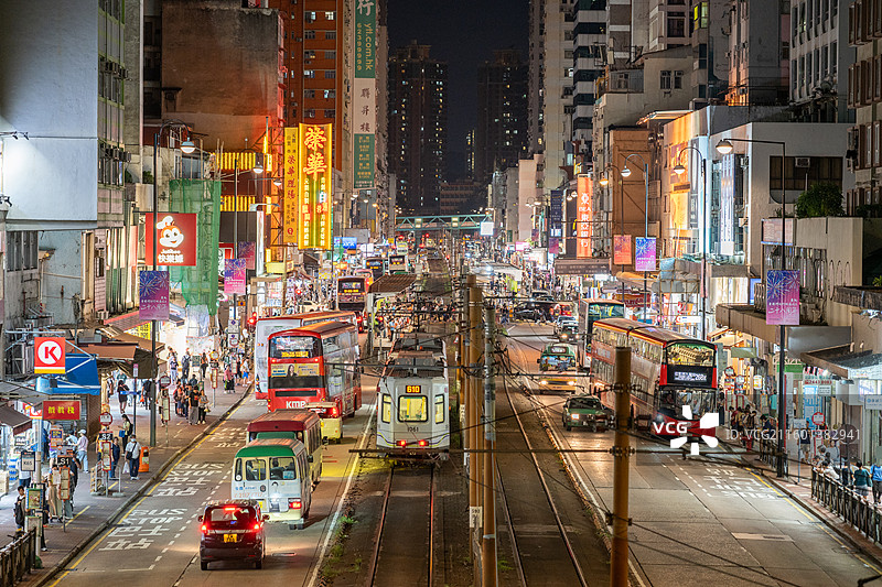 香港元朗繁华霓虹灯夜景图片素材
