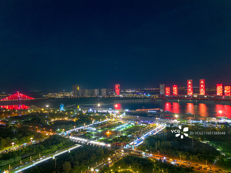 内蒙古鄂尔多斯康巴什城市风光夜景航拍图片素材