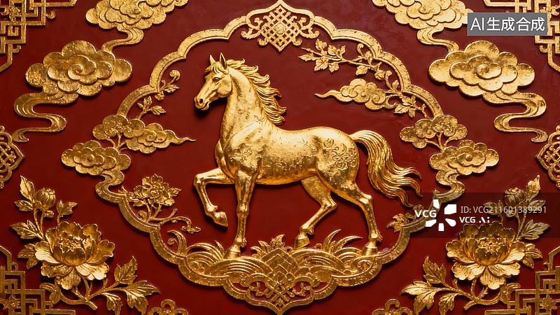 【AI数字艺术】金雕骏马国风感艺术装饰场景图片素材