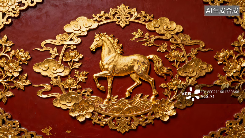 【AI数字艺术】金雕骏马国风感艺术装饰场景图片素材