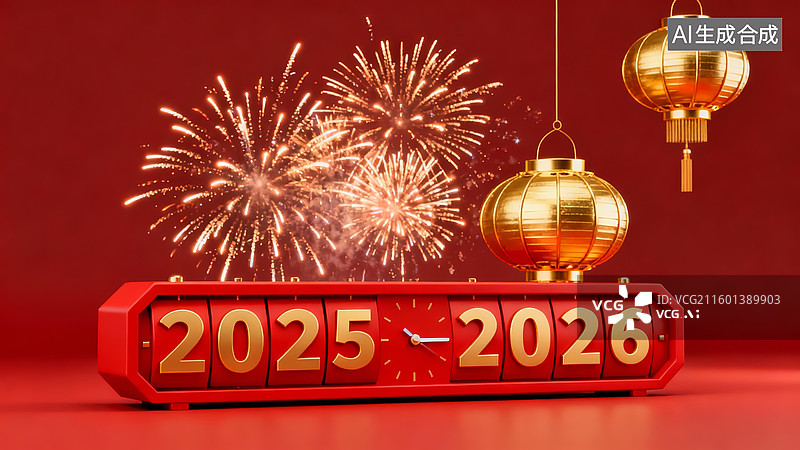 【AI数字艺术】跨年数字牌红金风新年庆祝场景图片素材