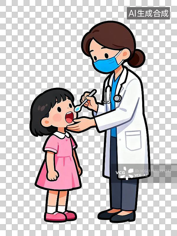 【AI数字艺术】医生为小女孩进行咽喉检查图片素材