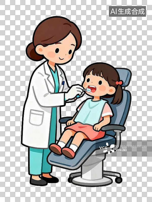【AI数字艺术】牙医检查小女孩牙齿场景图片素材