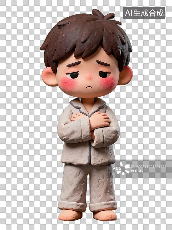 【AI数字艺术】穿着睡衣双臂交叉的悲伤男孩图片素材