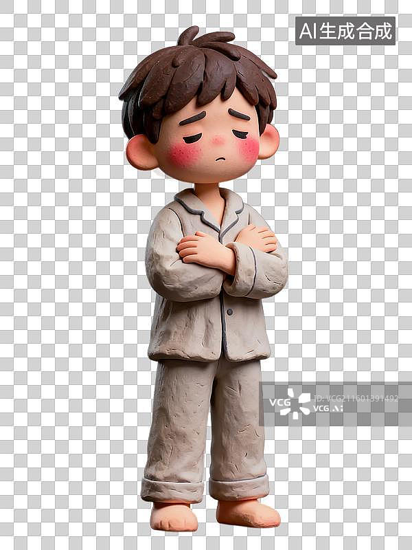 【AI数字艺术】穿着睡衣表情忧伤的男孩图片素材