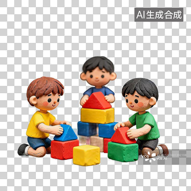 【AI数字艺术】三个孩子玩积木图片素材