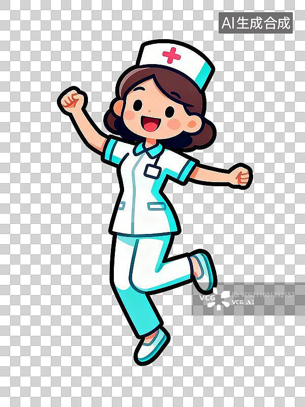 【AI数字艺术】欢快跳跃的女护士形象图片素材