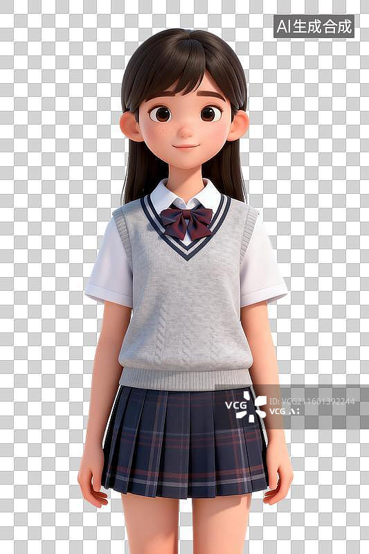 【AI数字艺术】穿校服的年轻女孩站立图片素材