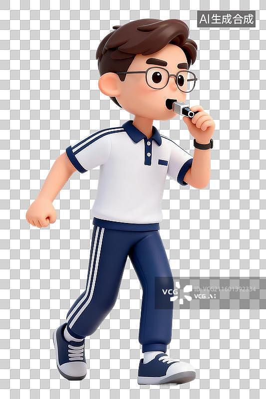 【AI数字艺术】穿着运动装吹哨奔跑的3D人物图片素材