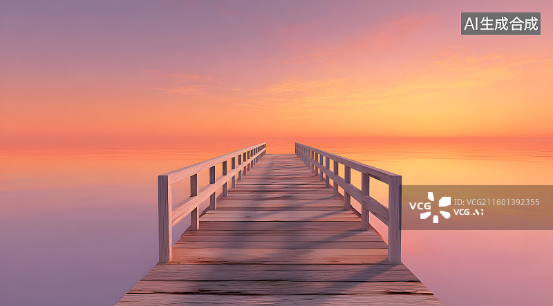【AI数字艺术】海边通向港口的木板桥栈道图片素材