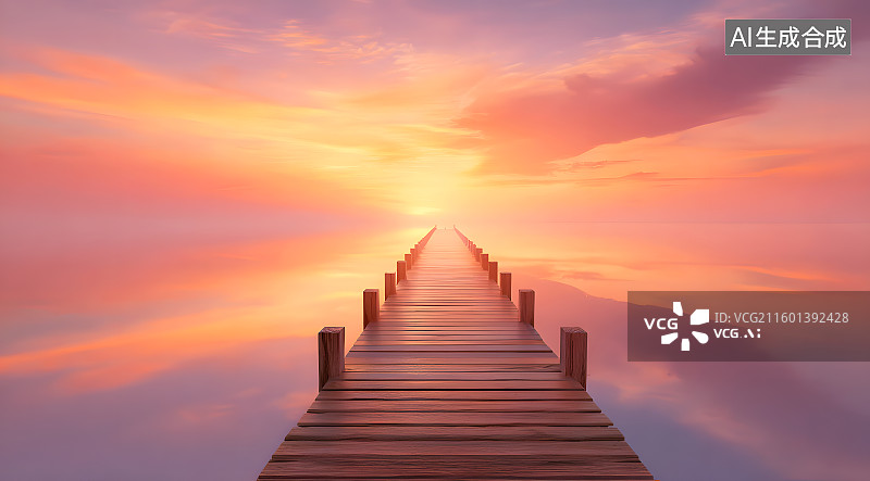 【AI数字艺术】海边通向港口的木板桥栈道图片素材