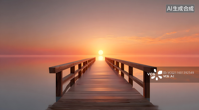 【AI数字艺术】海边通向港口的木板桥栈道图片素材
