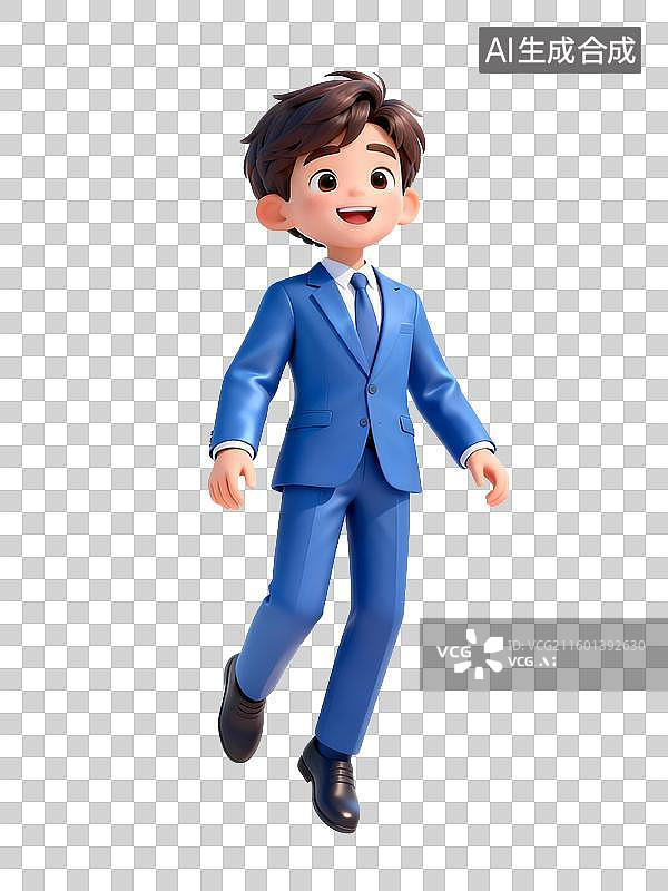 【AI数字艺术】3D身穿蓝色正装的自信微笑的白领，学生，走来，免扣设计元素图片素材