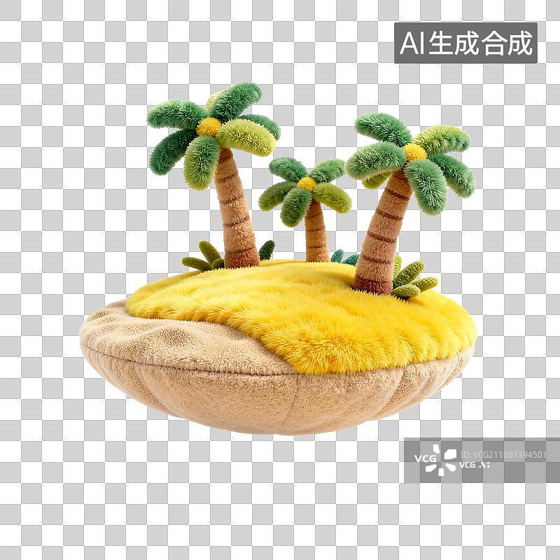 【AI数字艺术】漂浮的毛绒小岛与棕榈树图片素材