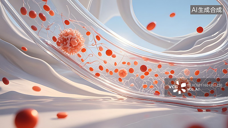 【AI数字艺术】血管通畅场景、溶血分子，血管阻塞，红细胞图片素材