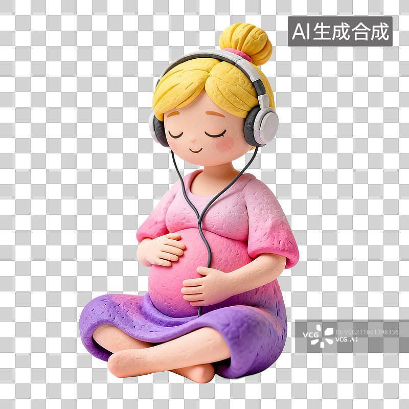 【AI数字艺术】戴耳机听音乐的孕妇图片素材