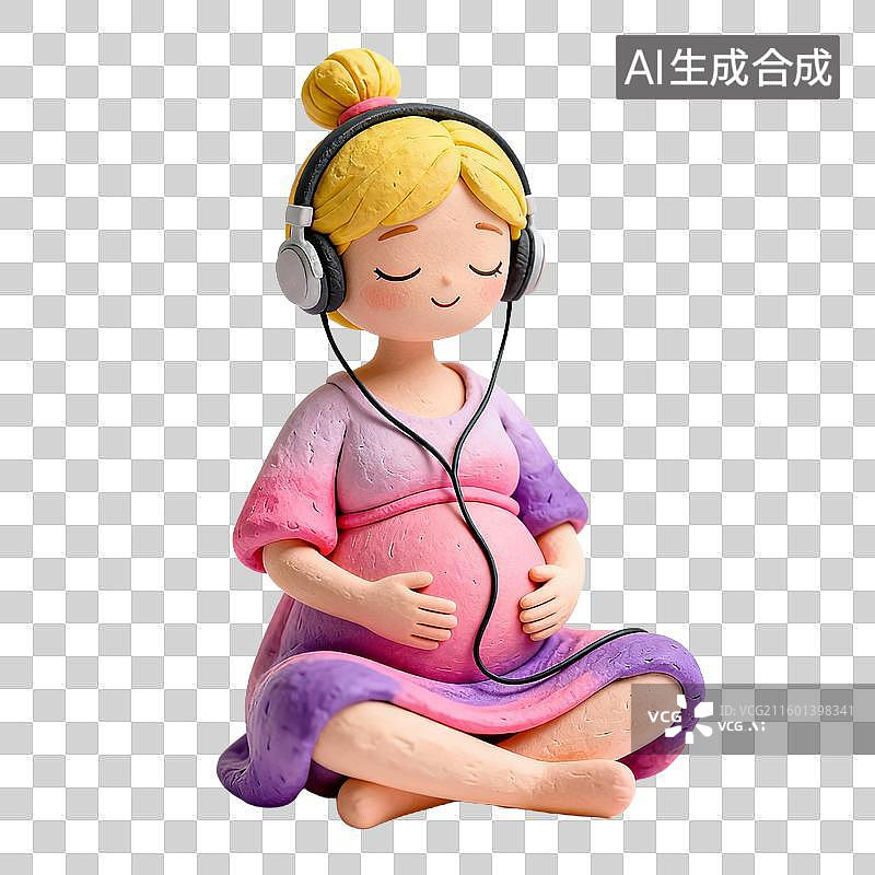 【AI数字艺术】戴耳机听音乐的孕妇图片素材