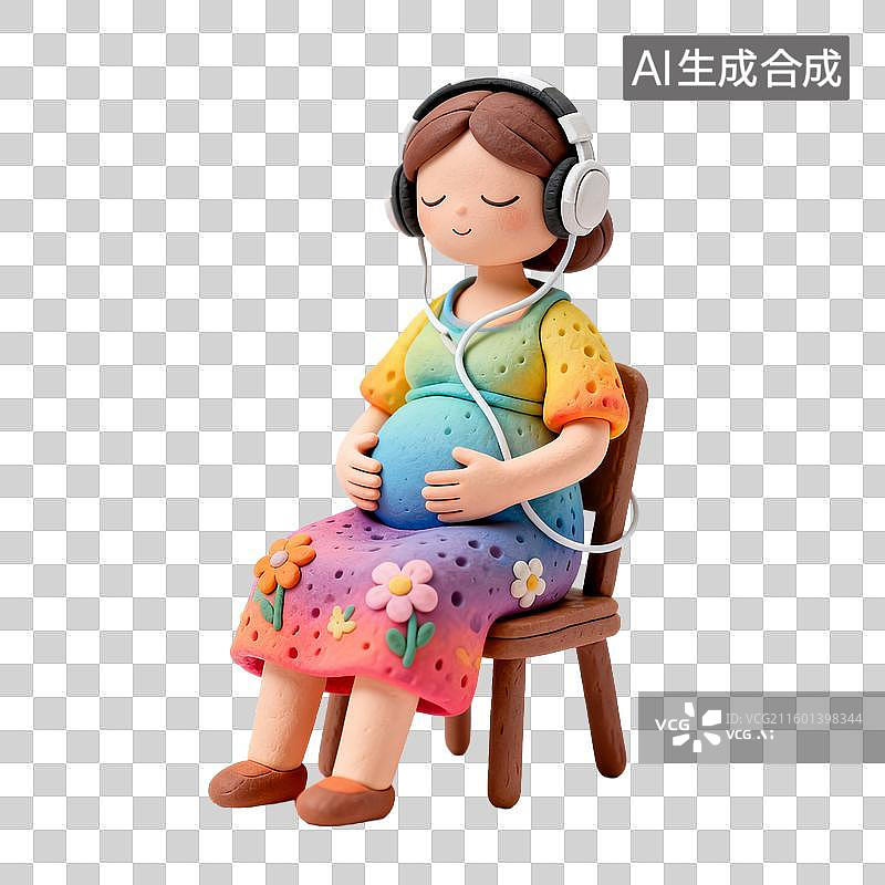 【AI数字艺术】戴耳机听音乐的孕妇图片素材