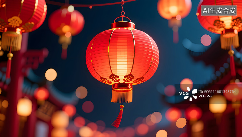 【AI数字艺术】中秋节的红灯笼节日背景图图片素材