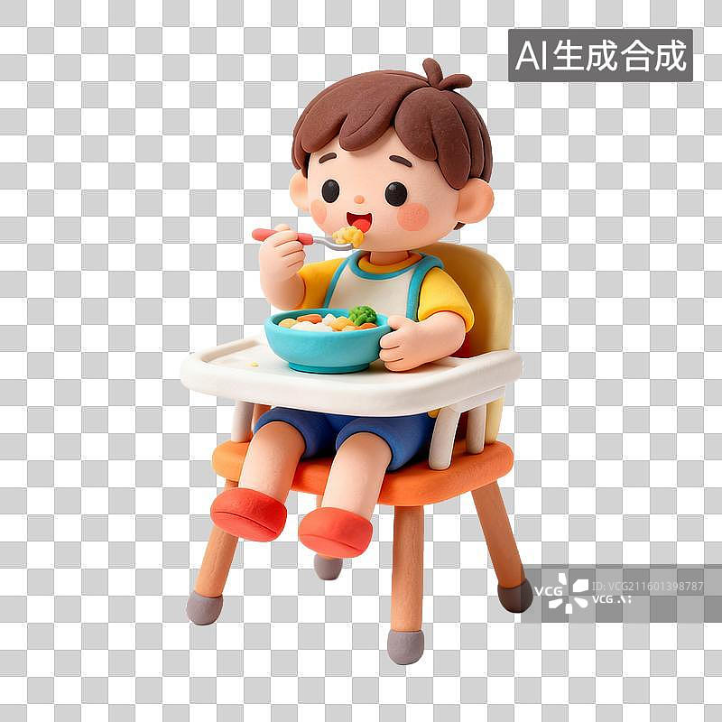【AI数字艺术】坐在椅子上吃辅食的宝宝图片素材