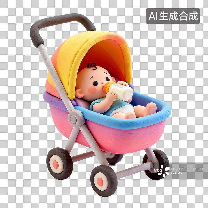【AI数字艺术】彩色婴儿车的可爱娃娃图片素材