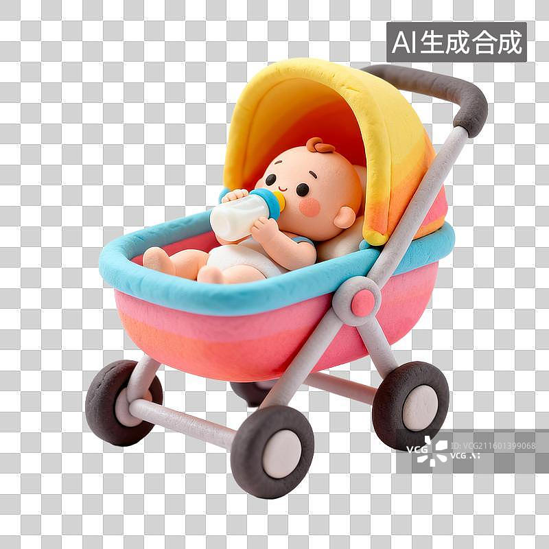 【AI数字艺术】彩色婴儿车的可爱娃娃图片素材