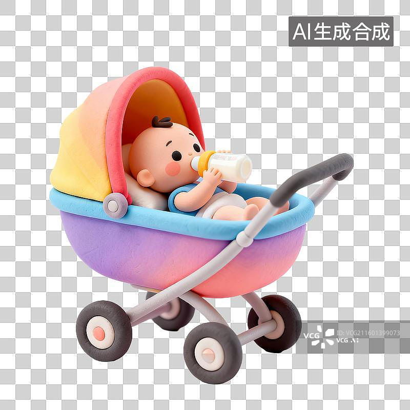 【AI数字艺术】彩色婴儿车的可爱娃娃图片素材