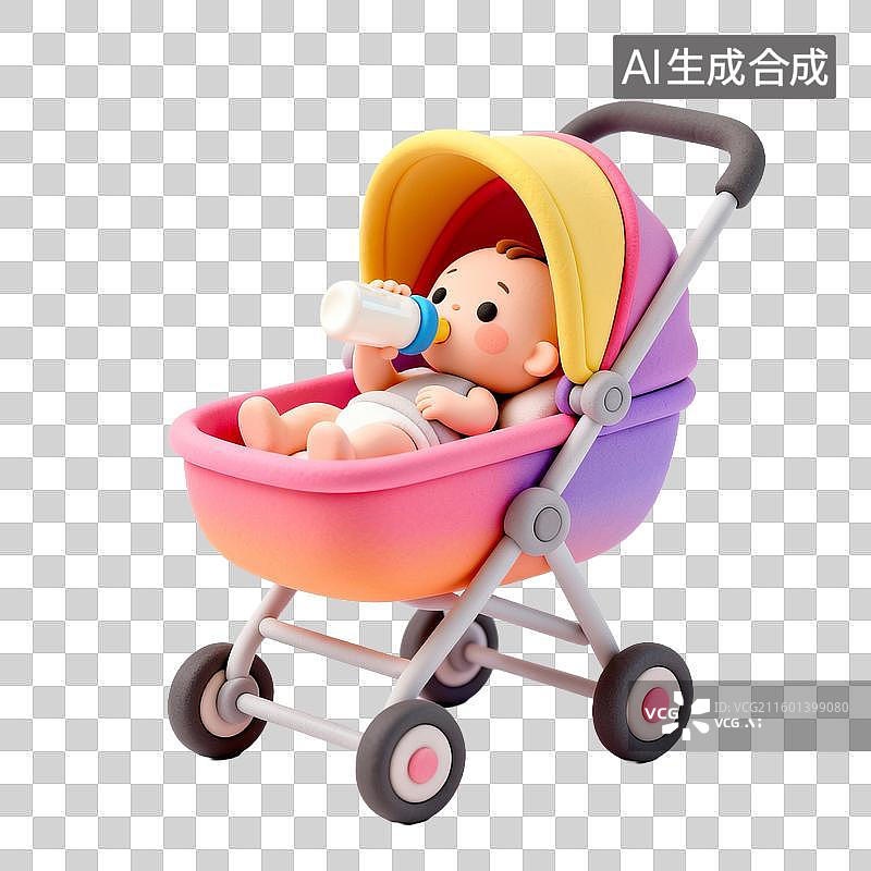 【AI数字艺术】彩色婴儿车的可爱娃娃图片素材